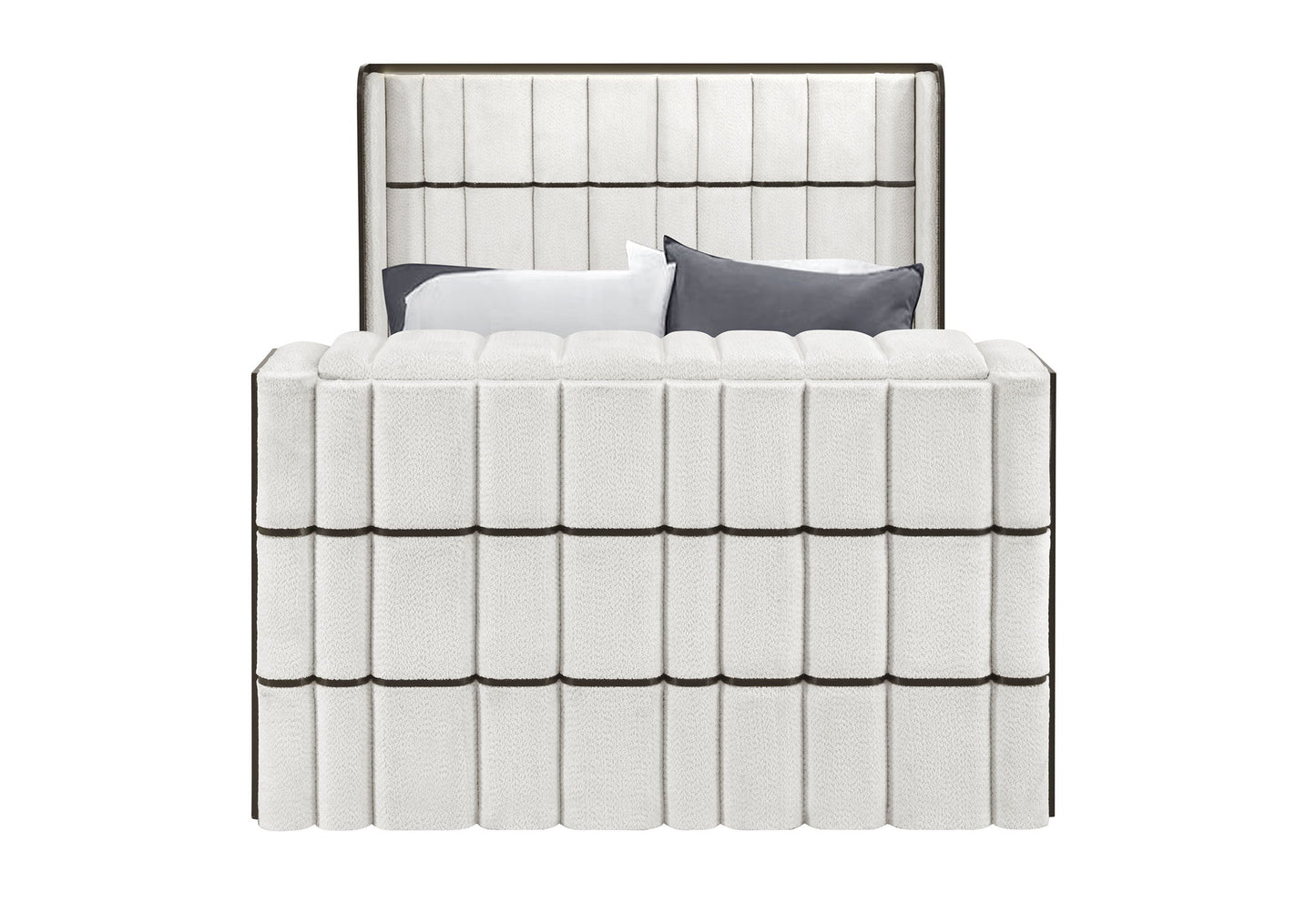 Isabella - Queen Upholstered Bed With LED, TV Lift, Bluetooth Speaker And Firpeplace Crystal - Black / White