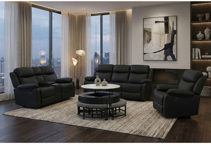 T42 - 4 Piece Living Room Set (Coffee Table With 3 Stools) - Black / Dark Gray