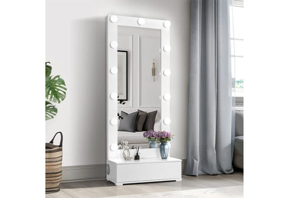 Ella - Narrow Tall Mirror With Drawer And Speakers - White