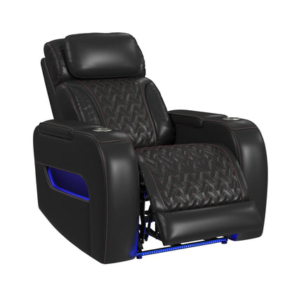 Prime Time - P3 Recliner With LED And Wireless Charger Pocket - Jett Black With Red Stitching