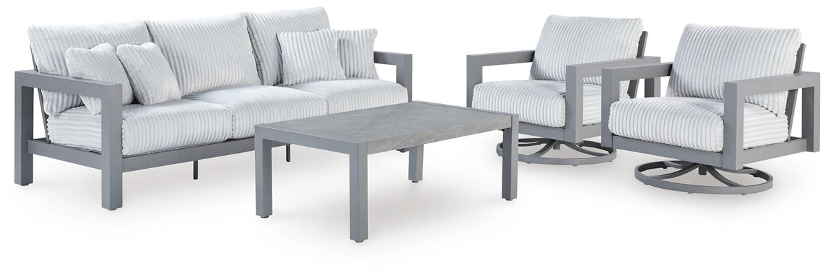 Hurley Park - 4 Pc. - Outdoor Sofa, 2 Lounge Chairs And Coffee Table - Gray