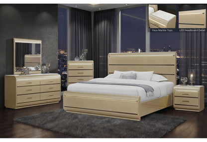 Genesis - Queen Bed With LED - Gold