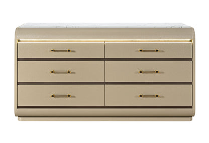Genesis - 5 Piece King Bedroom Set (Bed, Dresser & Mirror, Nightstand, Chest) - Gold