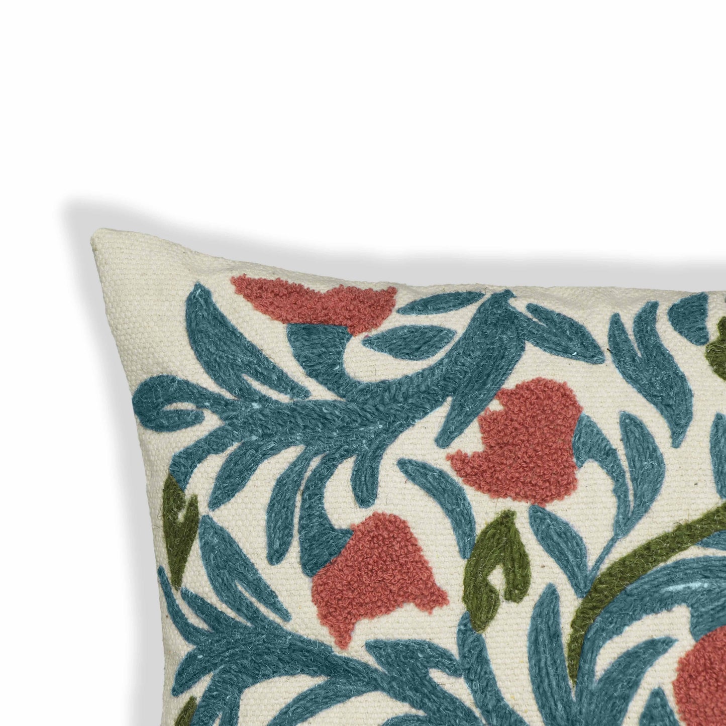 Tulip - Embroidered Floral Wool Square Accent Cushion - Multi