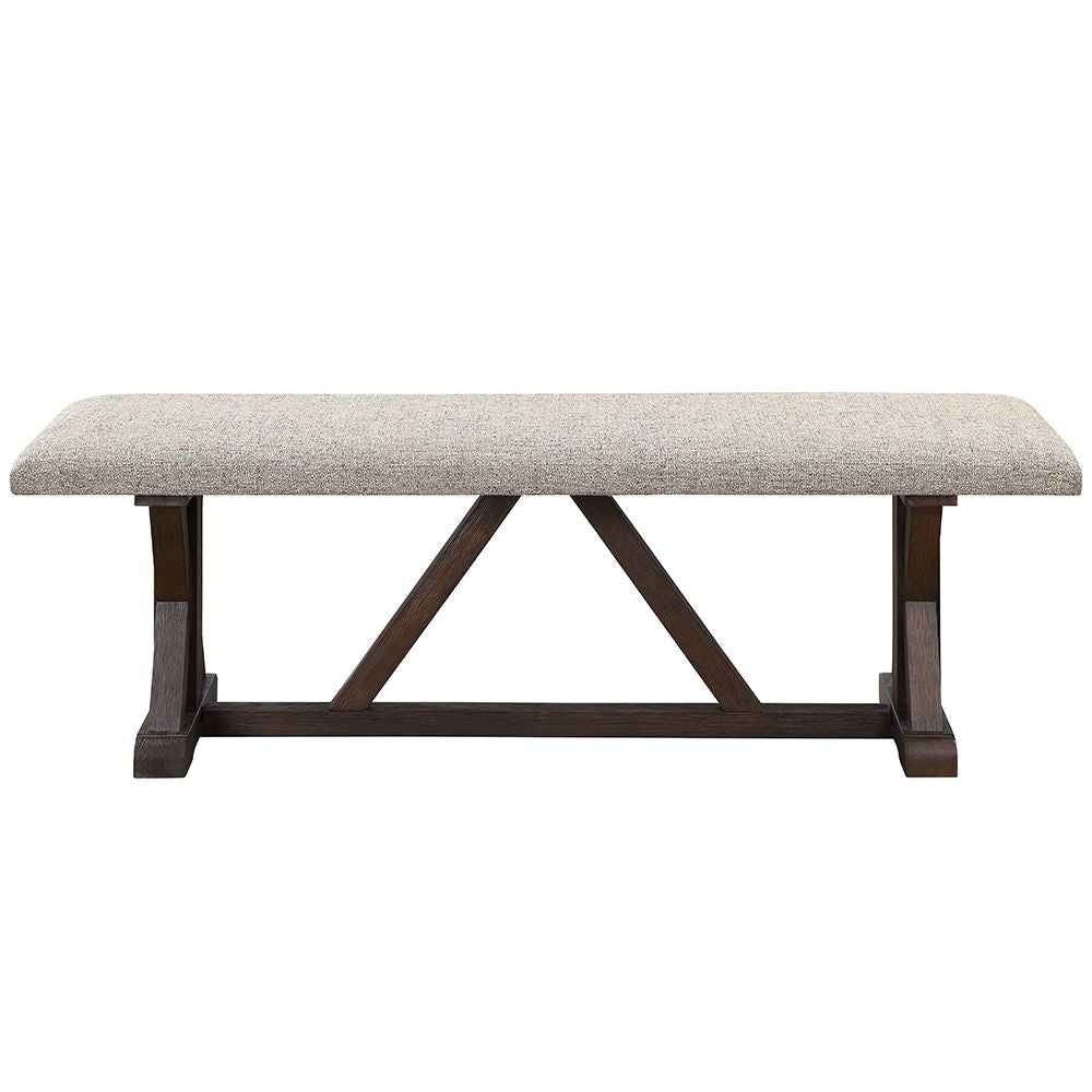 Pascaline - Bench - Gray Fabric, Rustic Brown & Oak