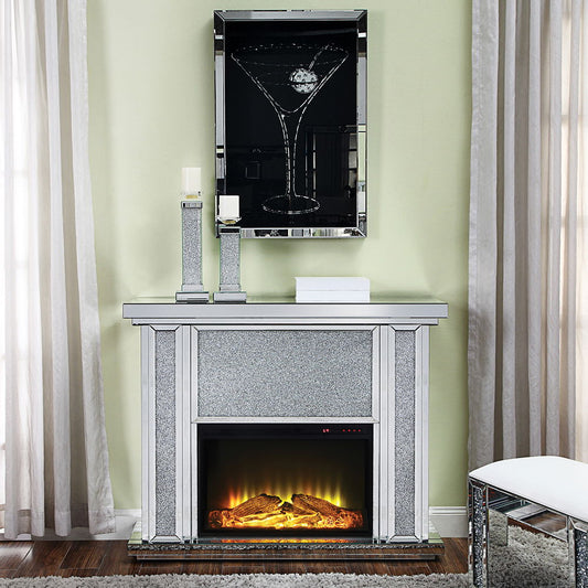 Noralie - LED Electric Fireplace - Mirrored & Faux Diamonds