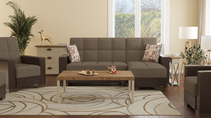 Ottomanson Armada - Upholstered Convertible Chaise Lounge With Storage - Brown PU Polyester