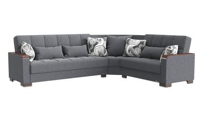 Ottomanson Armada X - Upholstered Convertible Wood Trimmed Sectional With Storage - Polyester