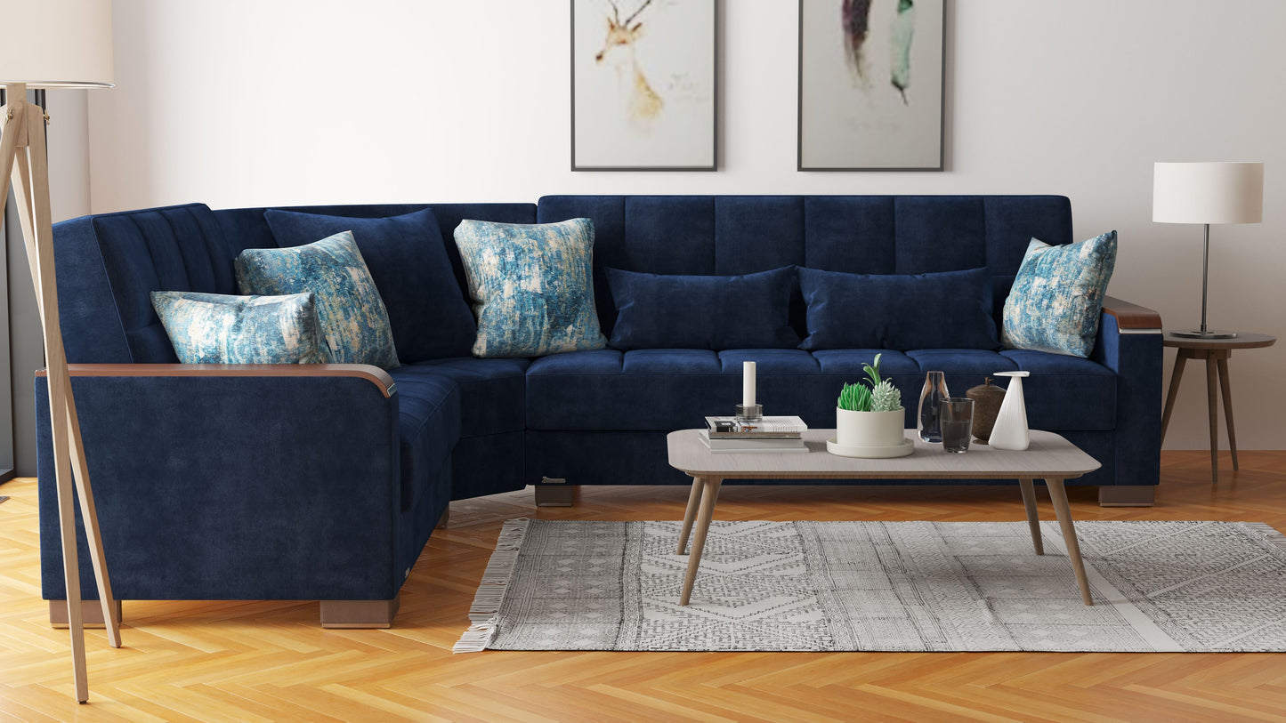 Ottomanson Armada X - Upholstered Convertible Wood Trimmed Sectional With Storage - Microfiber