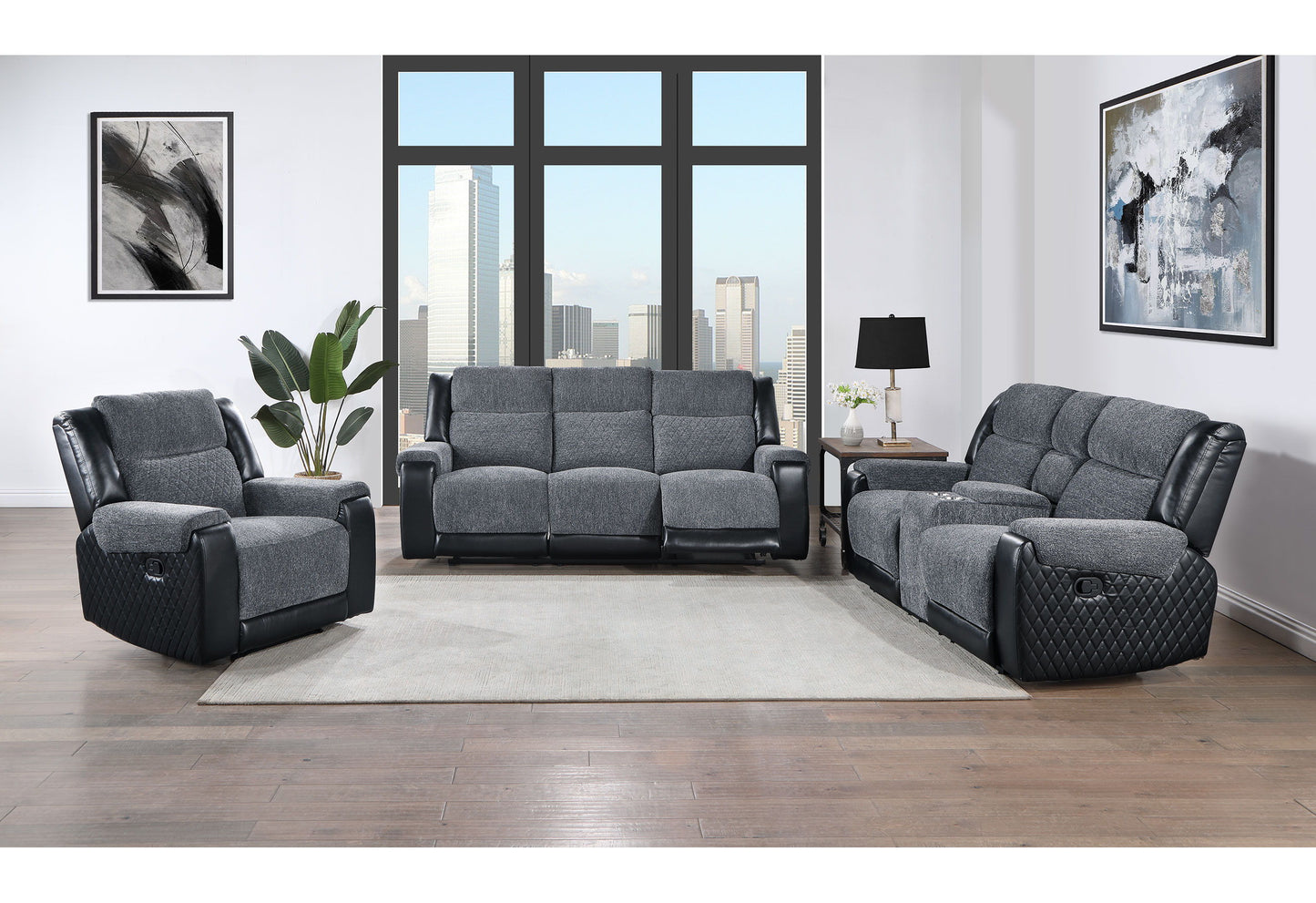 U5914 - Reclining Sofa / Console Reclining Loveseat / Recliner - Gray / Black