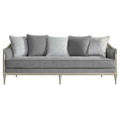 Fernando - Sofa With 5 Pillows - Gray Chenille & Champagne