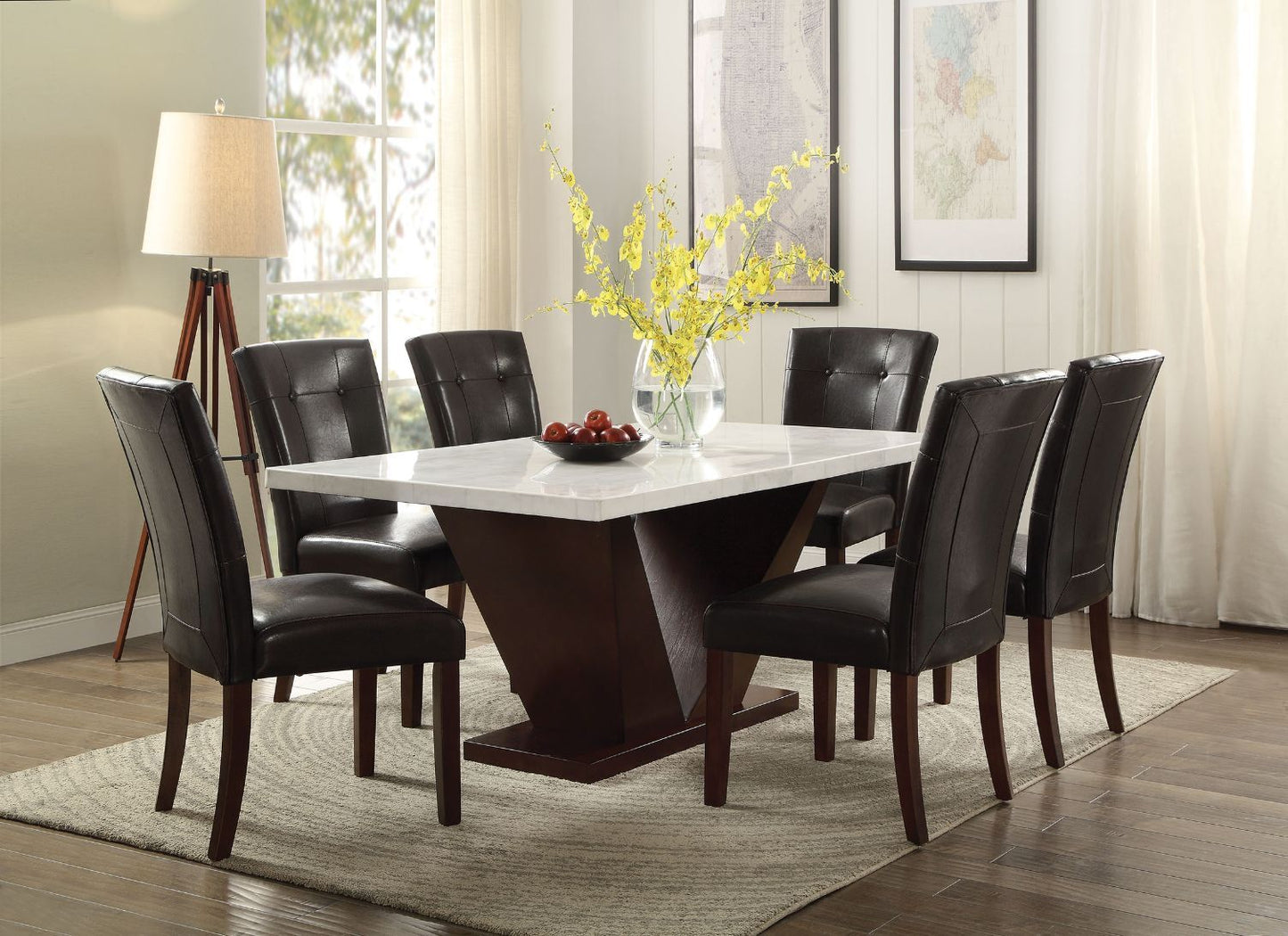 Forbes - Dining Table With Marble Top - White Marble Top & Walnut