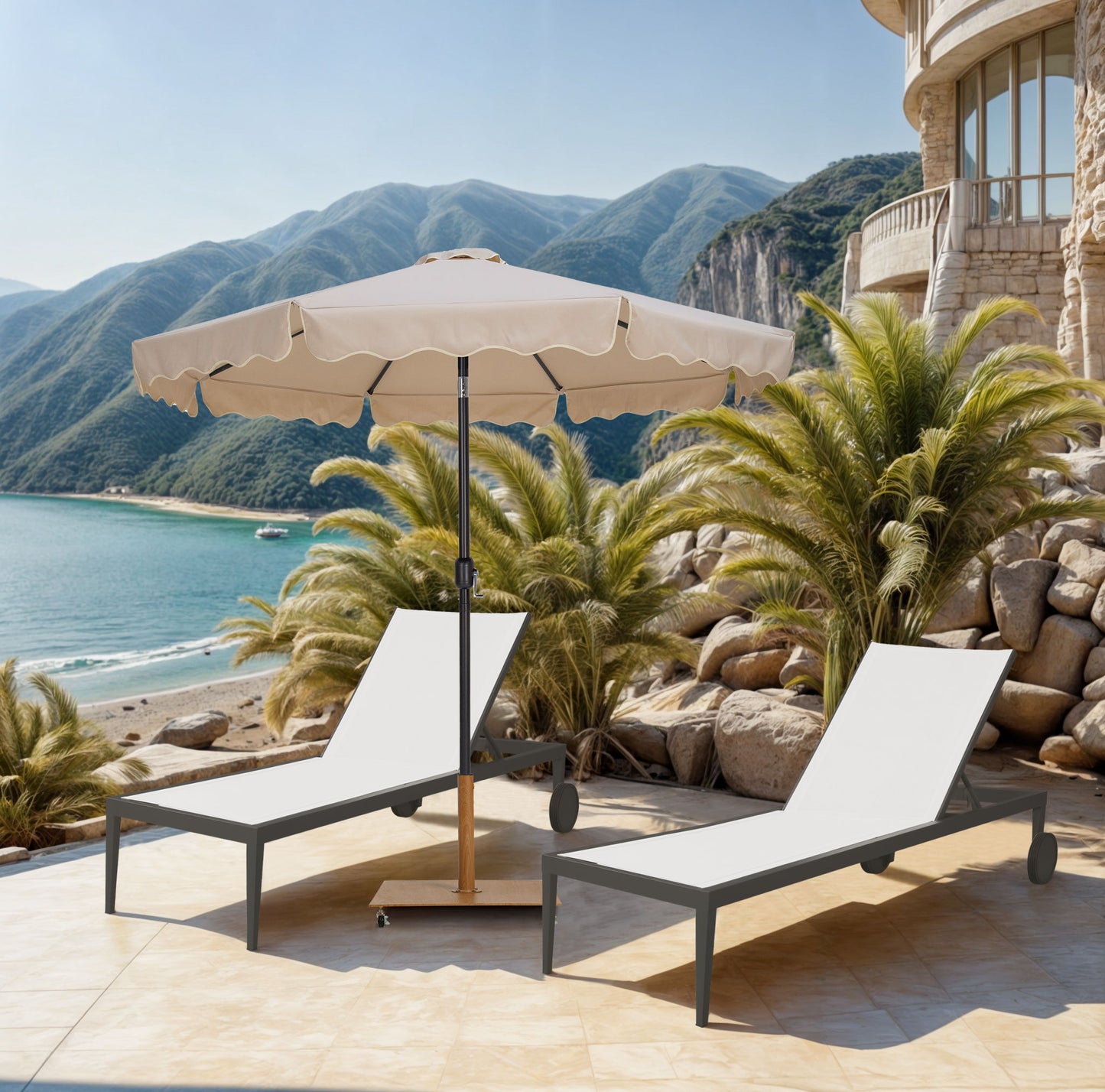 Amalfi - Aluminum Patio Umbrella - Light Brown Base / Black Pole
