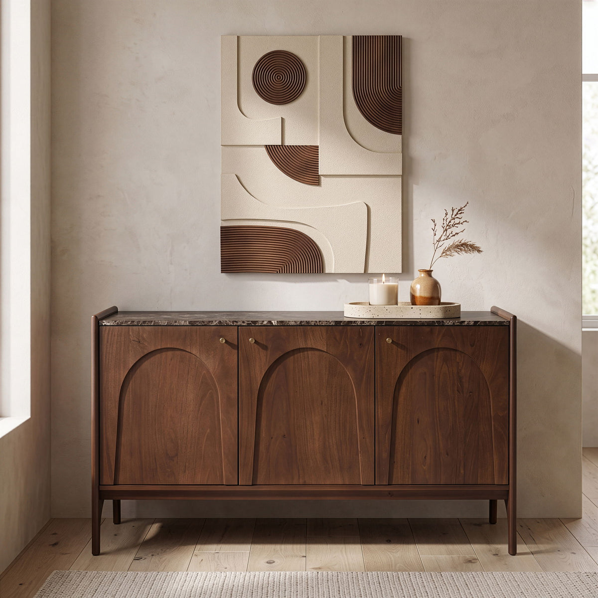 Veya - 57" Genuine Marble And Mango Wood Sideboard / Buffet