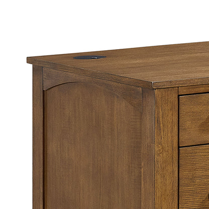 Portico - Half Pedestal Desk With Power / USB - Brown Oak