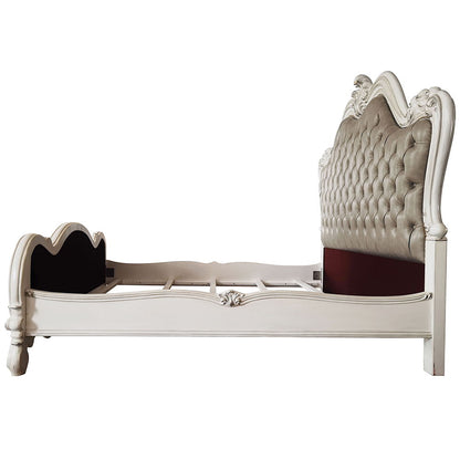 Versailles II - Queen Bed - Vintage Gray Synthetic Leather & Bone White
