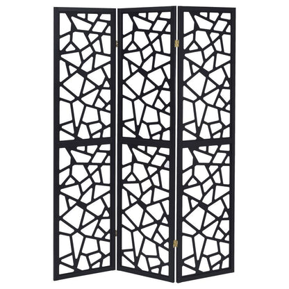 Nailan - 3-Panel Room Divider Folding Screen Open Mosaic - Black