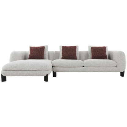 Mardi - Sectional Sofa With 6 Pillows - Maroon & Beige Tweed
