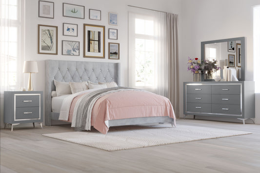 Huxley - 6/0 Western King 4 Piece Bedroom Set (Bed, Dresser, Mirror, Nightstand) - Gray