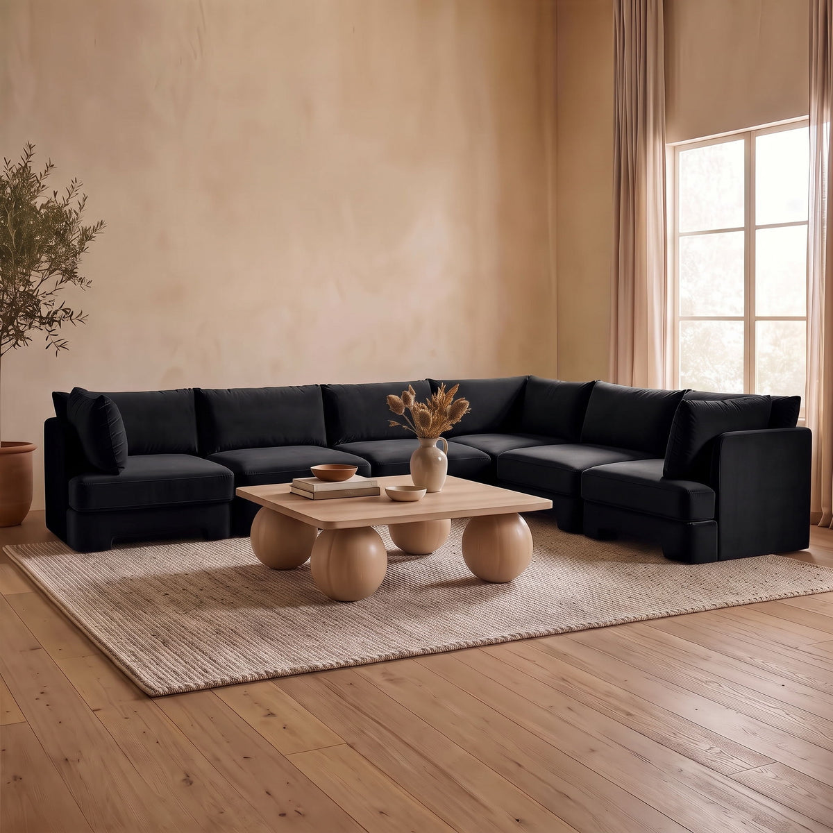 Hammond - Velvet Performance Fabric Upholstered 6 Piece Corner Sectional