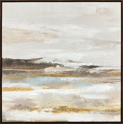 "Tranquil Horizon I" Hand-Embellished Canvas In Frame - Cream / Light Blue / Brown