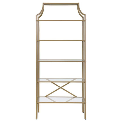 Serena - 5-Tier Tempered Glass Shelves Bookcase - Matte Gold