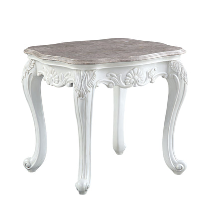 Ciddrenar - End Table - Marble Top & White Finish