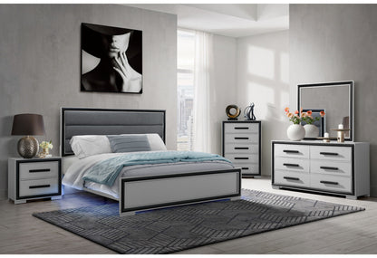Amelia - 5 Piece King Bedroom Set (King Bed Group With LED, Cooler And Speaker) - Black / Gray