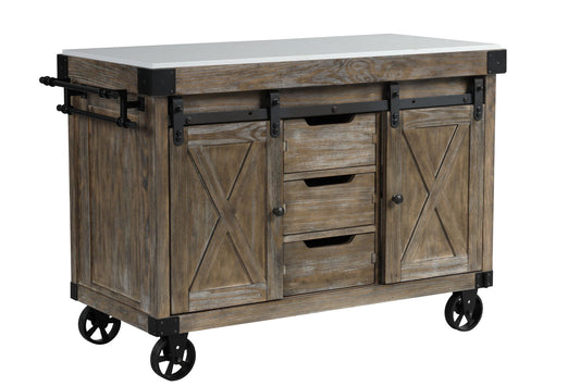 Alforvott - Serving Cart - Marble & Weathered Gray Finish