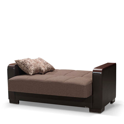 Ottomanson Armada X - Upholstered Convertible Wood Trimmed Loveseat With Storage - Brown PU Polyester