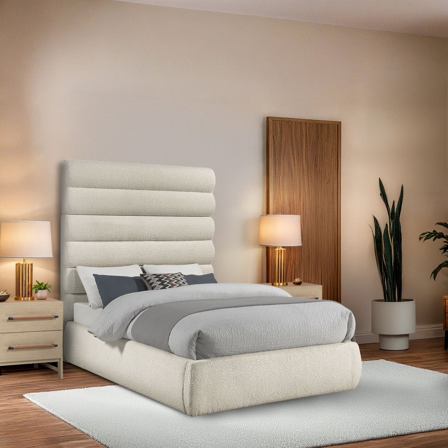 Adam - Boucle Fabric Bed With 70.5" Headboard