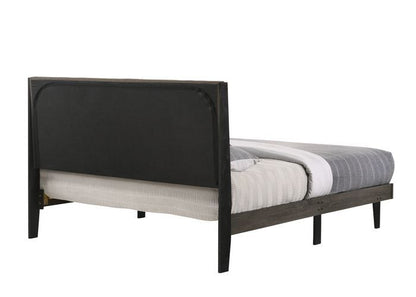 Valdemar - Queen Bed - Brown Fabric & Weatheted Gray Finish