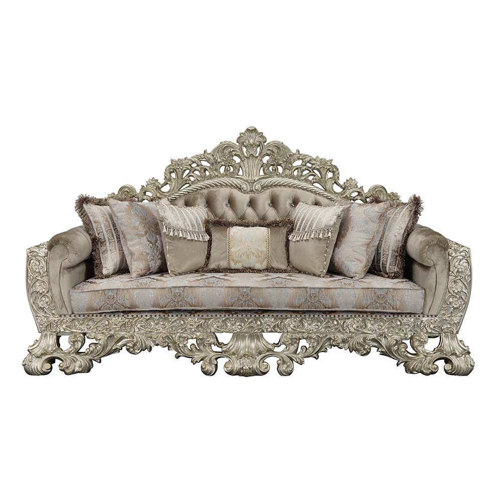 Sorina - Sofa - Velvet, Fabric & Antique Gold Finish