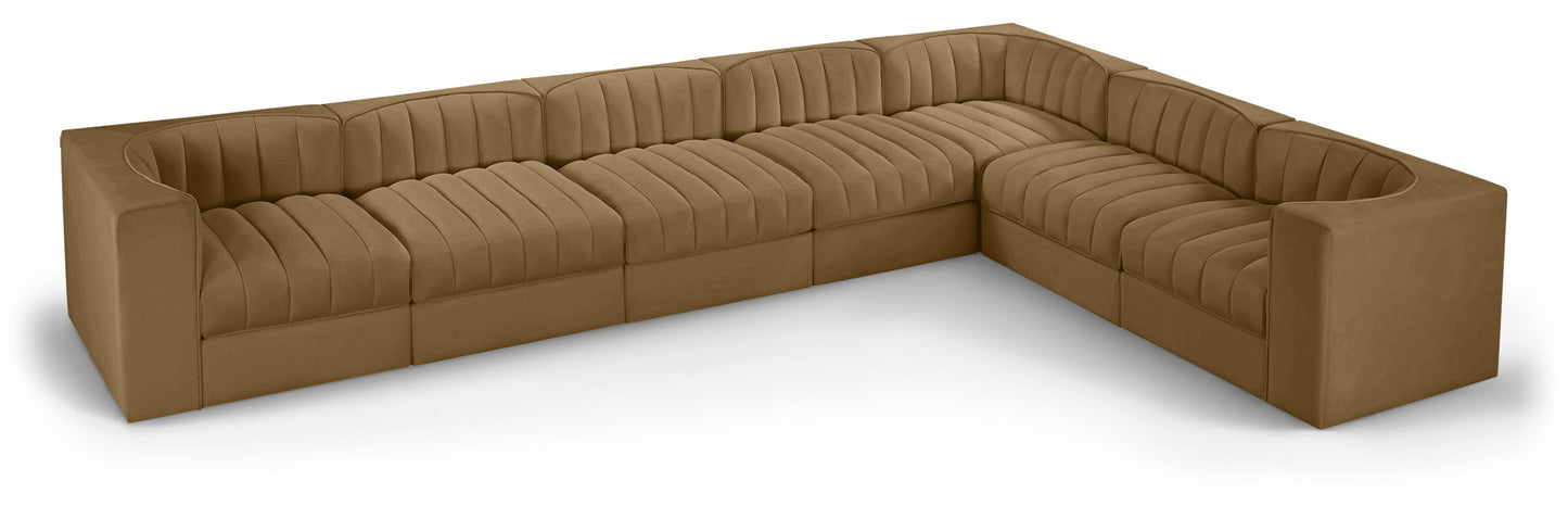 Rummi - Velvet Performance Fabric Upholstered 7 Piece Modular Sectional (With 3 Corner Chairs)