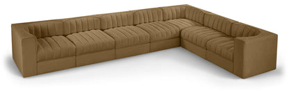Rummi - Velvet Performance Fabric Upholstered 7 Piece Modular Sectional (With 3 Corner Chairs)