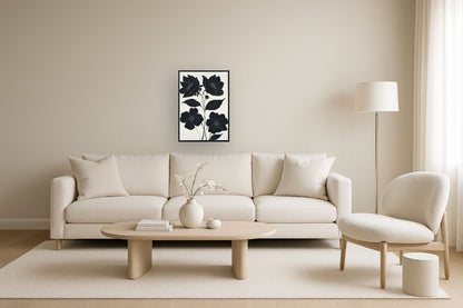 "Nocturnal Blooms I" Hand-Painted Canvas In Frame - Black