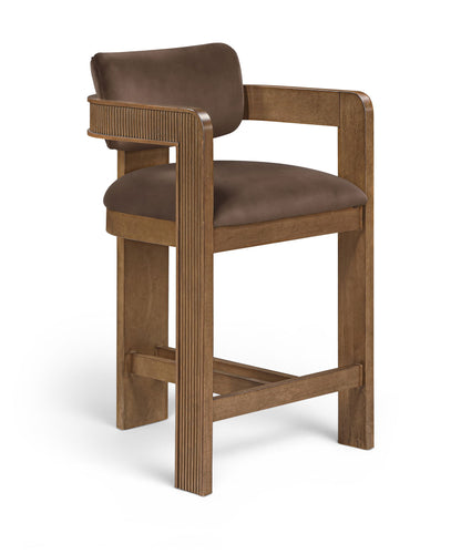 Sacha - Velvet Stool With Brown Base
