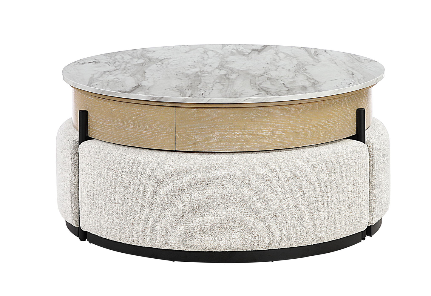 T42 - 4 Piece Living Room Set (Coffee Table With 3 Stools) - Cream / Natural