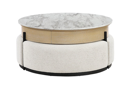 T42 - 4 Piece Living Room Set (Coffee Table With 3 Stools) - Cream / Natural