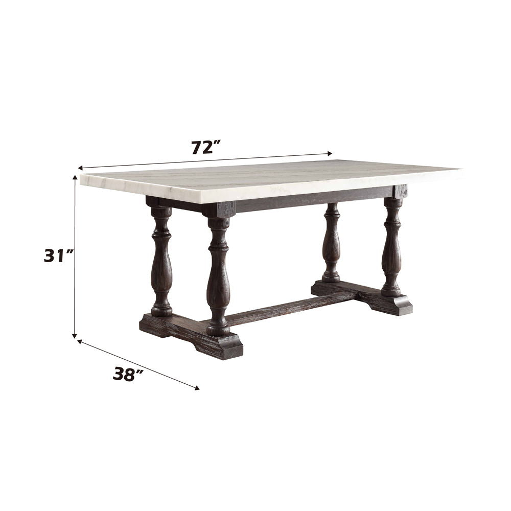 Gerardo - 31" Dining Table - White Marble Top & Weathered Espresso