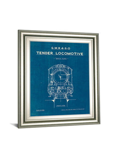 Locomotive Blueprint II By Wild Apple Portfolio - Framed Print Wall Art - Blue