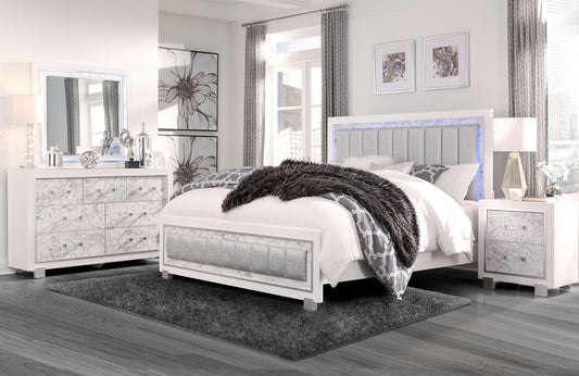 Santorini - King Bed - Metallic White