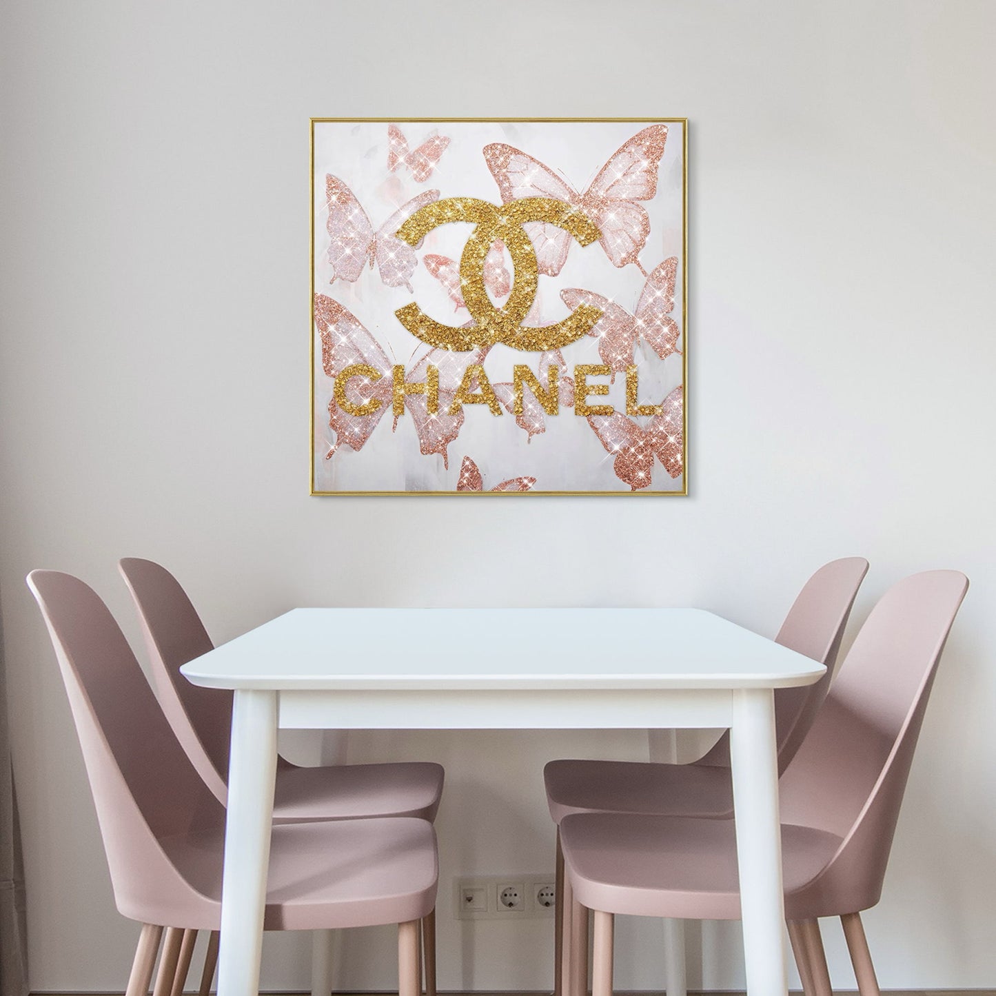 Glam Flutter II Gloss Canvas With Rocks In Frame - Blush / Gold