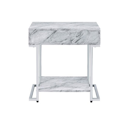 Wither - Accent Table - White Printed Faux Marble & Chrome