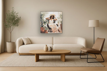 Sunlit Oasis Muse - 33" x 33" Framed Wall Art