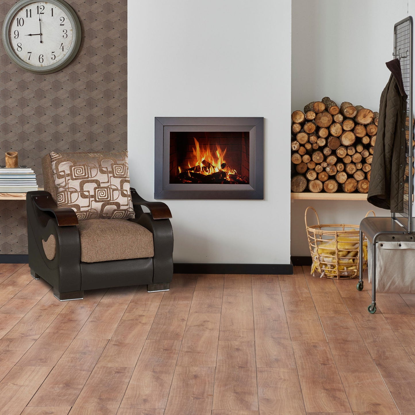 Ottomanson Metroplex - Upholstered Convertible Armchair With Storage - Brown