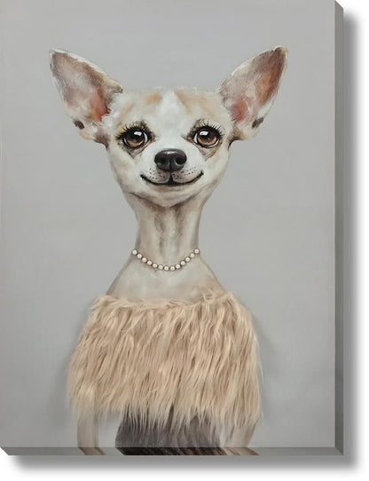 Pearl-Clad Pup Portrait - 30" x 40" Framed Wall Art