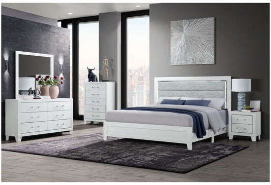 Luccia - 5 Piece Twin Bedroom Set With LED - White