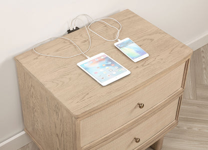 Kailani - 2-Drawer Nightstand Bedside Table - Beige Oak