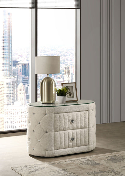 Sonya - 2-Drawer Upholstered Nightstand Bedside Table - Ivory